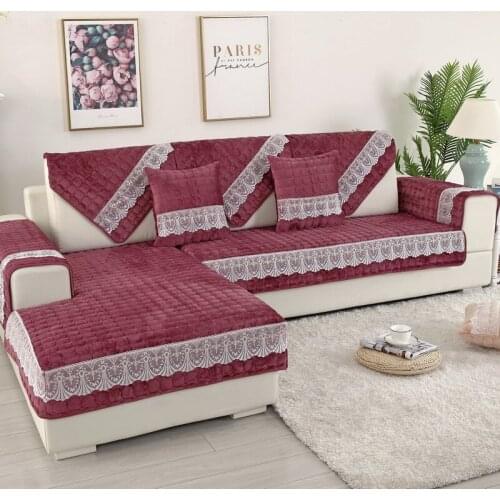 Plush Non-slip Thicken Sofa Cover Universal Couch Covers Non-slip Full Wrap Sofa Seat Covering Solid Color Polyester Slipcover