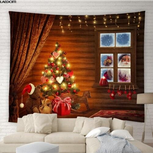 Merry Christmas Tapestry Xmas Santa Claus Trees Retro Home Party Decor Wall Hanging Bedroom Curtain Holiday Poster Background