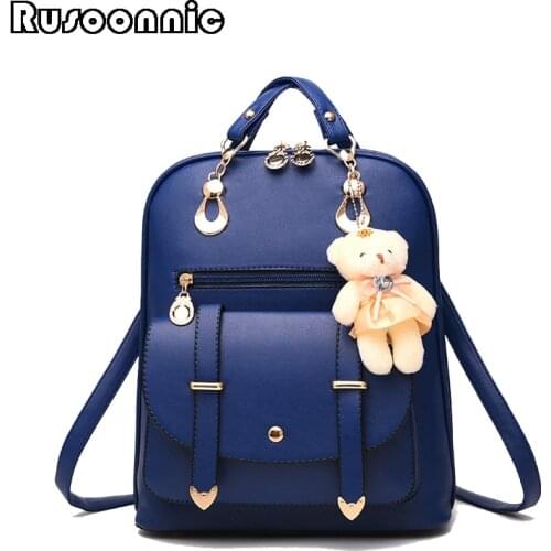 Rusoonnic Bagpack Pu Backpack Women Leather Backpacks High Quality Feminina Rucksack Female School Bags mochila masculina