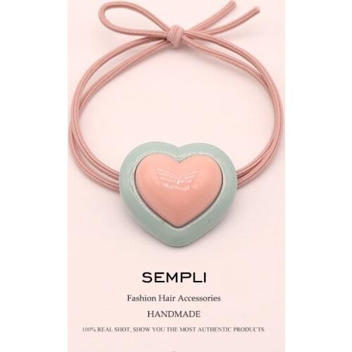 Sempli Glossy Acrylic multicolor Love Pendant High Elastic Rope Nylon Hair Bands for Women Rubber Tight Scrunch Hair Accessories
