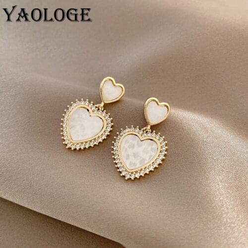 YAOLOGE Gold Color Big Heart Drop Earrings For Women Vintage Alloy Earrings 2021 Trend New Gift Fashion Party Jewelry Brincos
