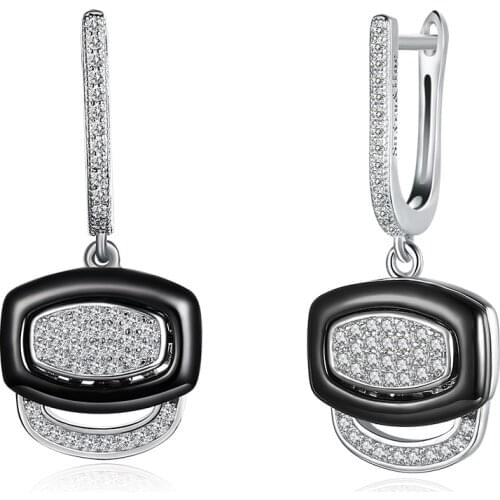 SILVERHOO Sterling Silver 925 Jewelry Geometry Lock Shape Drop Earrings Jewelry For Women Trendy 5A Cubic Zirconia Earring Best