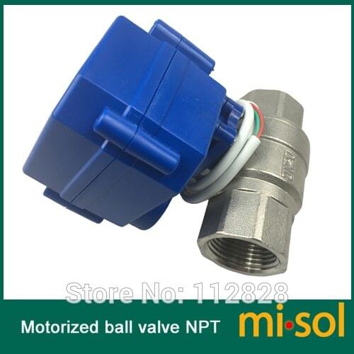 1 pcs motorized ball valve 3/4" NPT, DN20, 2 way 12VDC CR04, stainless steel electrical valve