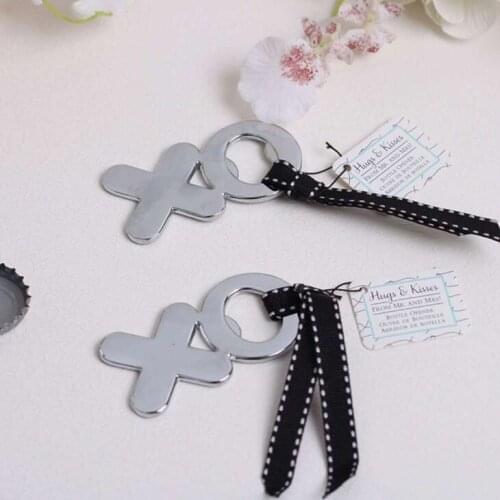 Wedding Favors Gift "Hugs & Kisses" Silver XO Bottle Opener Beer Lid Opener Party Decoration Supplies LX1178
