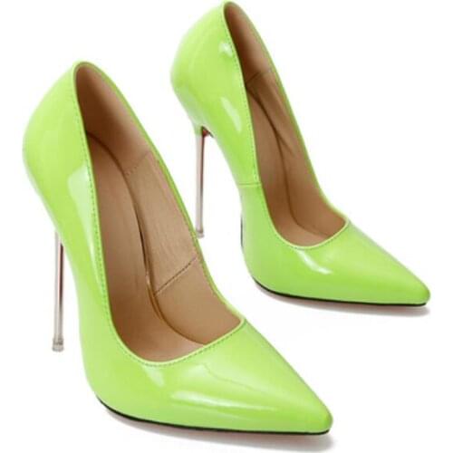 13 cm Stiletto Thin Heels Pumps Woman Pointed Toe Solid Patent Leather High Heels Female Slip-On Sexy T-Stage Runway Shoes