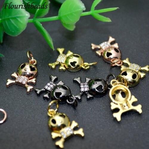 Unique Paved Real CZ Zircon Beads Skull Shape Charms DIY Jewelry Makings Cute Bracelet Charms Necklace Pendant Choker 20pcs