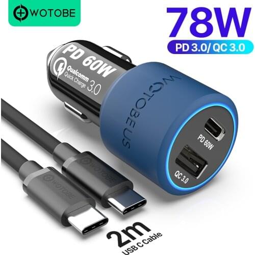 USB C TYPE-C PD 60W and Fast Charge QC3.0 18W 2port 78W Power Super Speed Car Charger for Mac book iPhone Samsung huawei xiao