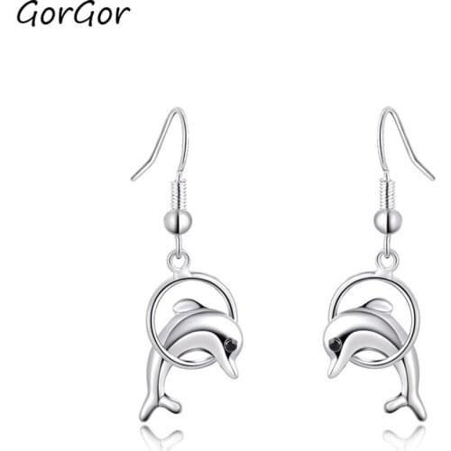 GorGor Dangle Earrings Women Alloy Material Pattern Dolphin Gold Plating Mosaic Crystal Exquisite Creative Jewelry 2020463210a