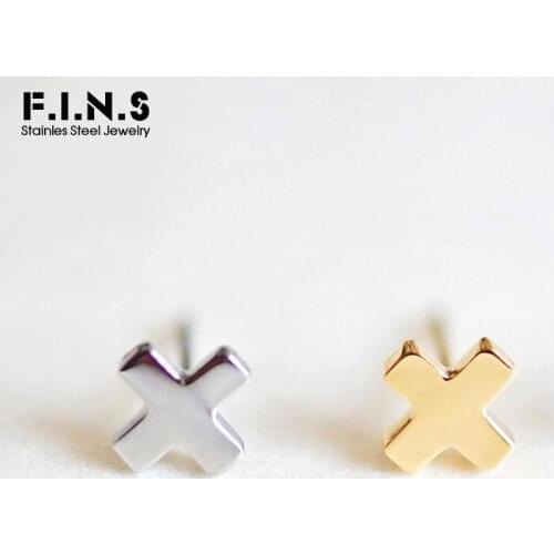 F.I.N.S Three-tones Minimalist Cross Stud Earrings for women Stainless Steel Small Earrings Mini Plus Earings Fashion Jewelry