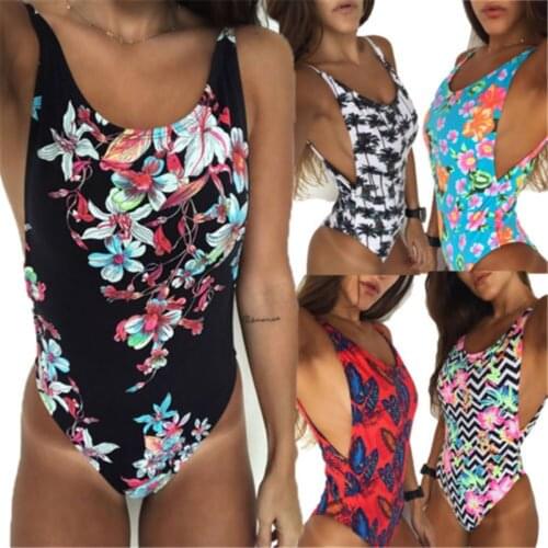 One Piece Swimsuit Women 2019 Retro Plant Print Bodysuit Beach Wear Swimwear Bandage Womens Swimming Suit Beach Bathing Suits