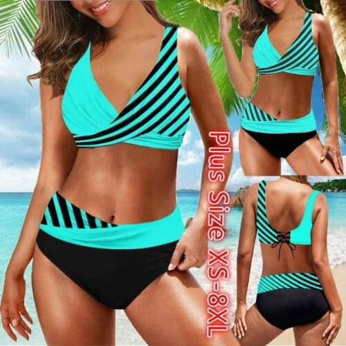 Women Bikini Printed Two Pieces Split Bikini Set Beach Swimsuit Bathing Suit Swimwear tankini Plus Size XS-8XL