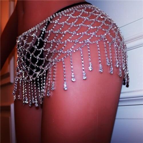 Wholesale Sexy Bikini Body Jewelry Dress Short Tassel Skirt Night Party Wear Beach Rhinestone Belly Waist Halter Jewelry Women