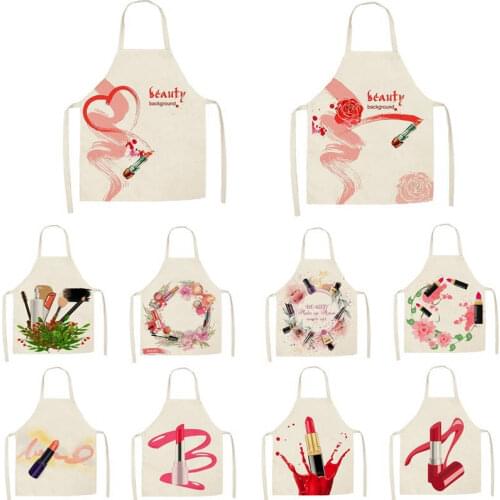 1Pcs Kitchen Apron Nail Polish women flowers Printed Sleeveless Cotton Linen Aprons for Men Women Home Cleaning Tools WQTF08