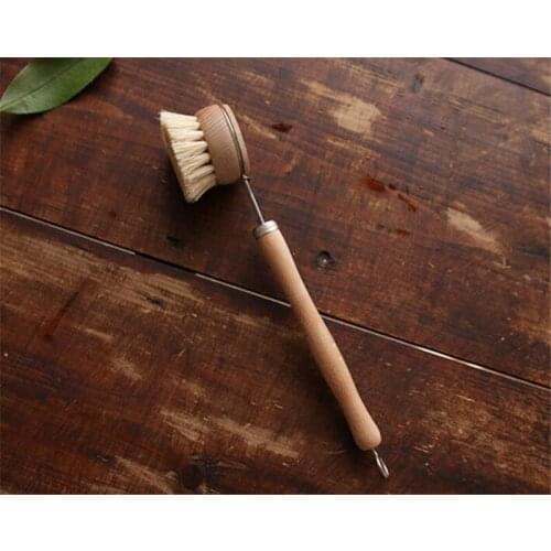 10pcs/lot Natural Wooden Long Handle Pan Pot Brush Dish Bowl Washing Cleaning Brush Household Kitchen Cleaning Tools