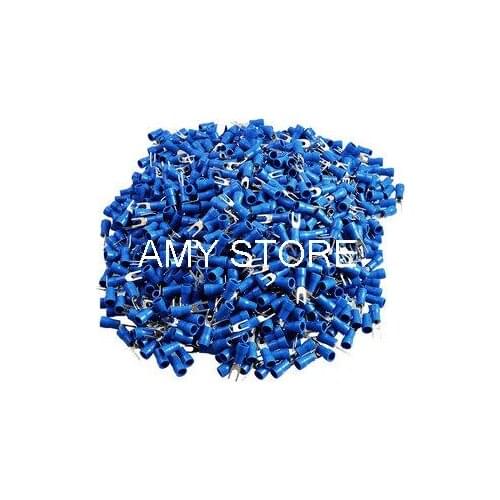 1000pcs SV2-3.2 Fork Type Pre Insulated Wiring Terminals Blue for AWG 16-14