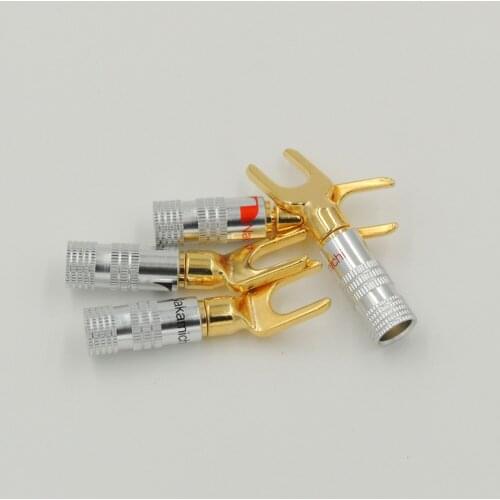 2PCS Gold Plated Nakamichi Brass Y Y U- type Screw Spade Terminal Banana Plug Speaker Cable Wire Connectors