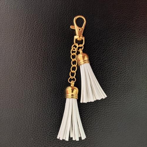 2020 New 2 Layers Leather Tassel Key Chain PU Leather Tassel Key Chain Golden Carabiner Morning Glory Women Bag Charming Pendant