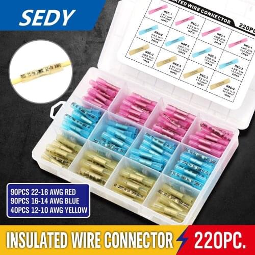 SEDY 220Pcs Polyolefin Shrinking Assorted Heat Shrink Tube Wire Cable Sleeving Tubing Waterproof Insulated Welding Terminals