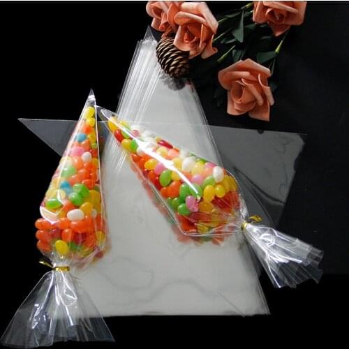 50pcs/Lot DIY Candy Bag Wedding Favors Birthday Party Decoration Sweet Cellophane Transparent Cone Storage With Organza Pouches