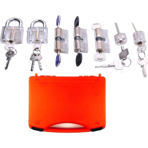7pcs Transparent Practice Lock Pick Set with Red Box for Professional Locksmith Repairing Tools Kit