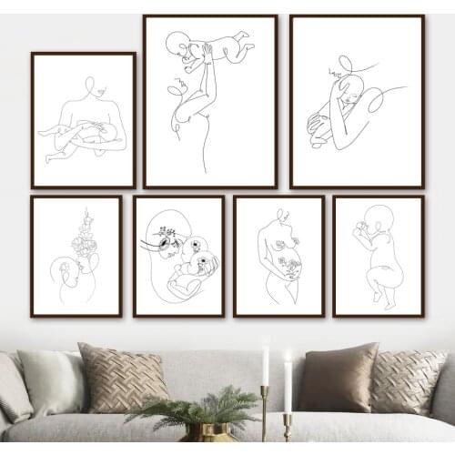 Abstract Lines Motherly Love Parent-Child Play Wall Art Canvas Painting Nordic Posters And Prints Pictures Kids Room Home Decor