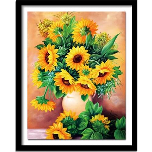 Diamond Embroidery Flower Crafts Kit Full Round Rhinestone Diamond Painting Cross Stitch Sunflower Home Decor
