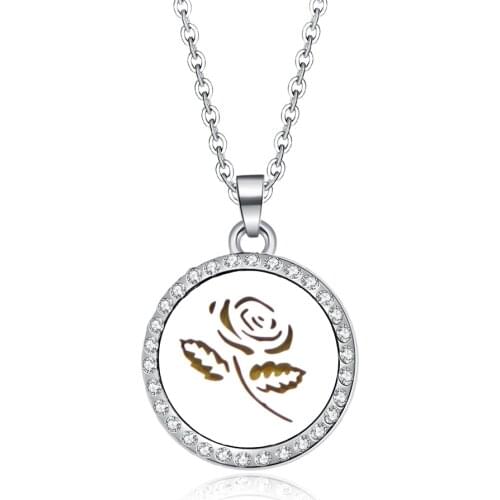 Rose shape Aroma Box Necklace Magnetic Stainless Steel Aromatherapy Essential Oil Diffuser Perfume Box Locket Pendant Jewelry