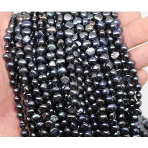 7-8mm Natural Real Black Baroque Freshwater Pearl loose Beads Strand 15" AAA