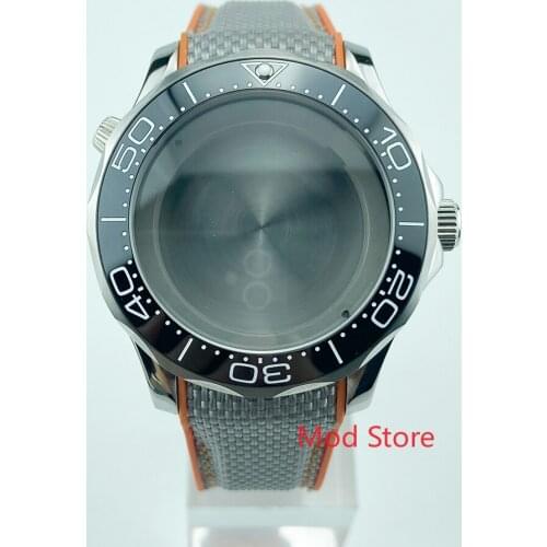 Compatible with ETA2836 DG2813 Mov't 20ATM 41mm Diver Black Bezel Sea-Master Style Sapphire Crystal Watch Case with Gray Strap