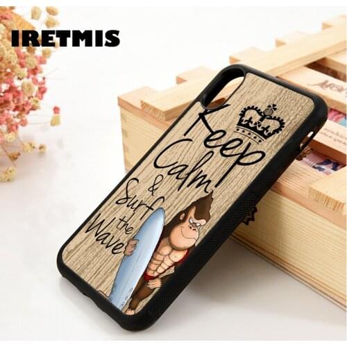 Iretmis 5 5S SE 6 6S Soft Silicon phone case cover for iPhone 7 8 plus X Xs 11 Pro Max XR Keep calm & surfing wave cartoon quote