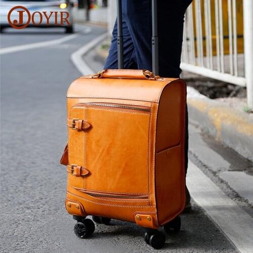 JOYIR Genuine Leather Cabin Suitcase Women Men Large Travel Bags with Wheels Business 20inch Rolling Luggage Trolley Bag