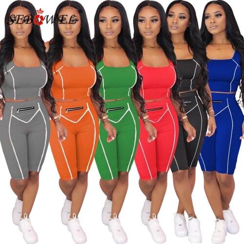 SEBOWEL Summer Female Tank Top + Tight Shorts Tracksuit Sets 2020 Casual Womans Patchwork Vest Pants Suits Sports Clothes S-XL