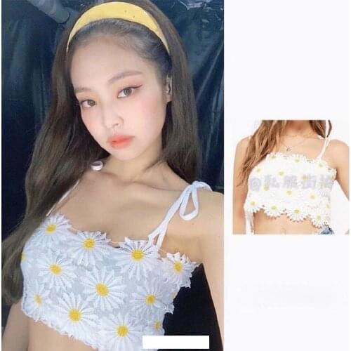 Kpop Korean Celebrity New Women Halter Flower Print Sleeveless Lace Vest Tanks Crop Tops Short Sling Harajuku Camisole Sexy Tops