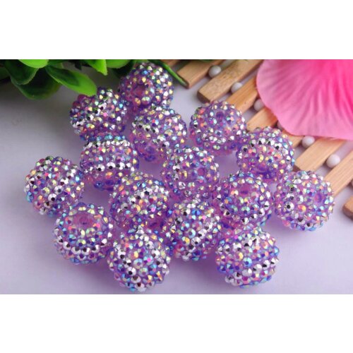 Kwoi vita 20mm Charming 100pcs/lot Purple/Rose/Silver Strips Rhinestone Resin Round Chunky beads for kids necklaces making