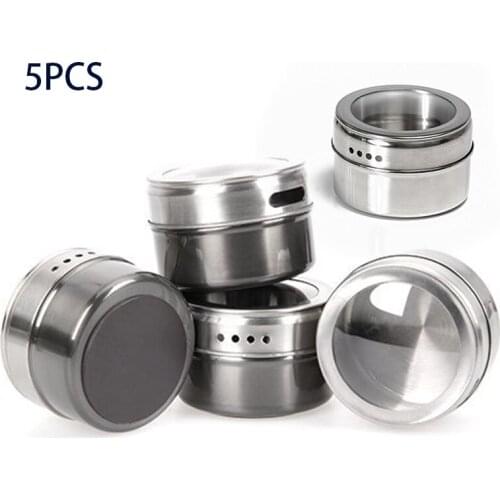 Magnetic Stainless Steel Seasoning Jars Containers Spice Storage Rack Clear Lid