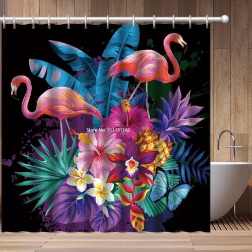 Fashion Plant Animal Flamingo Design Shower Curtain 3D Digital Printing Polyester Waterproof Shower Curtain