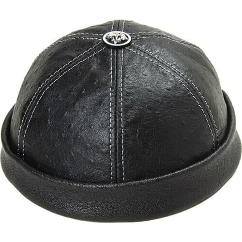 Mens Landlords Hat Autumn And Winter Hexagonal Retro Baotou Caps / Middle-Aged And Old Age Rimless Leather Hat