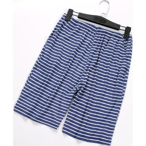 Summer thin striped male sleep shorts large size loose casual modal home sleepwear lounge