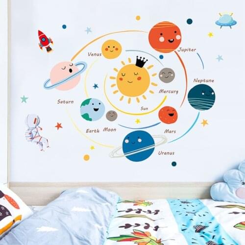 Solar System Wall Stickers Art Decals for Boy Kids Room Decor Stars Outer Space Planets Earth Sun Saturn Mars Poster Wallsticker