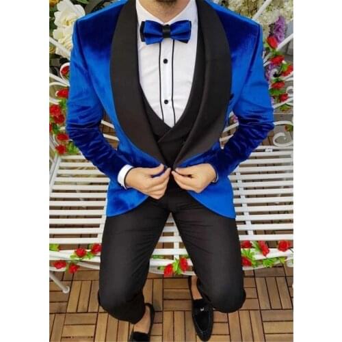 Newest Slim Fit Men Suit Blue Shawl Lapel Business Casual Evening Tuxedo 3 Piece(Blazers+Pant+Vest) Custom Made Wedding For Man