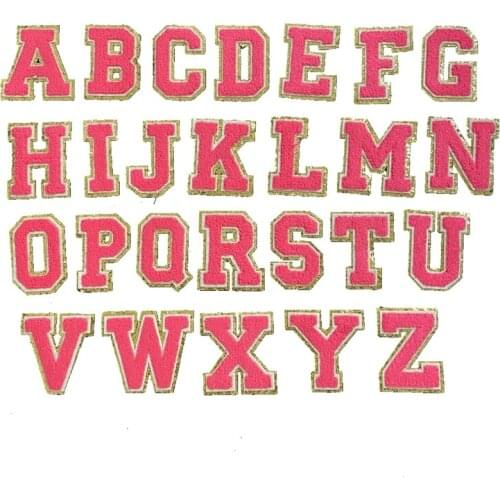 2021 New 3D Neon Pink Gold A-Z 26 Letters Chenille Embroidered Patches iron on Alphabet Letters Embroidery Applique Sewing 1 Set