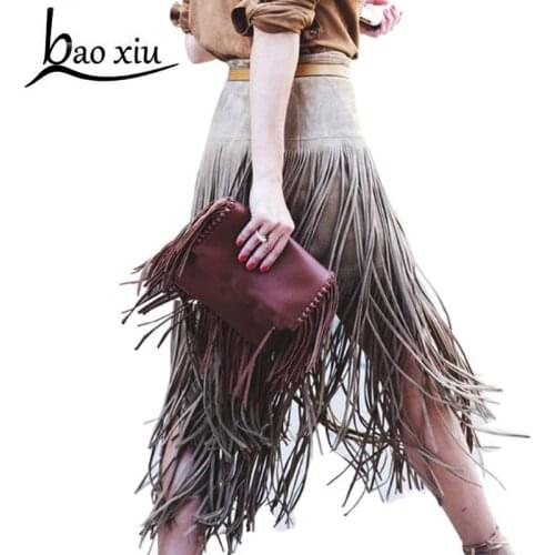 2021 New Street Punk Catwalk Fashion Autumn Winter Women Sexy Skirt Casual Tassel Fringe Vintage Hight Qulity Suede Velvet Skirt