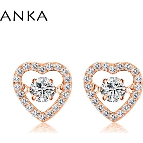 ANKA New Heart Zircon Crystal Dancing Stud Earrings Fashion Jewelry For Women Top Quality Earring #134061