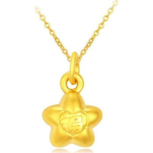 24K Yellow Gold Necklace Pendant New Style Carved FU Star 3D Pendant Baby gift P6235