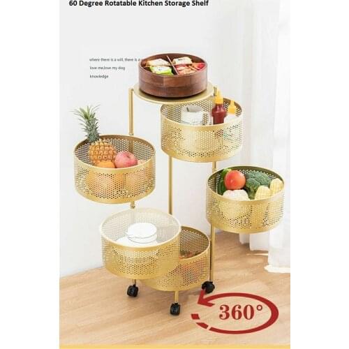 360 Degree Rotatable Kitchen Shelf Floor Multi-Layer Living Room Multi-Function Fruit And Vegetable Basket Storage Basket Rack