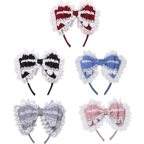 Japanese Lolita Big Bow Knot Headband Sweet Ruffled Lace Trim Layered Hair Hoop Cosplay Party Bandana DIY Headdress