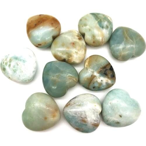 Drop Shipping 1PC Natural Amazonite Quartz Crystal Polished Heart Shaped Stones Specimen Natural Stones and Crystals