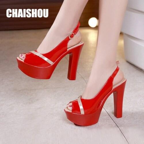 Shoes Women Sandals Summer Patent leather 13CM super High Heel Fish Mouth Toe Sexy Party Wedding Shoes Sandalias Mujer CS-465