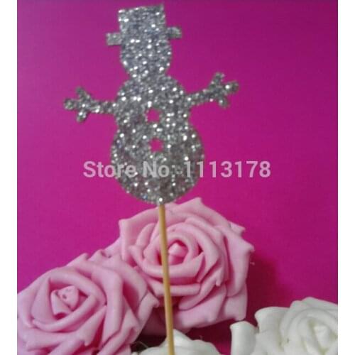 Silver Glitter Cupcake Toppers - bridal shower cupcake toothpicks party wedding snowman birthday cupcake topper decorations