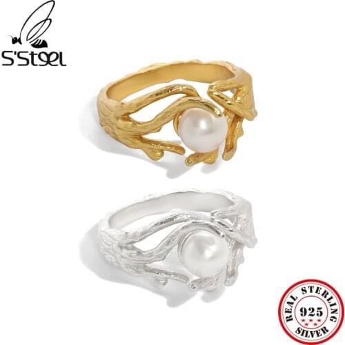 SSTEEL 925 Sterling Silver Pearl Rings For Womens Luxury Matching Korean Engagement Rings 2021 Trend Fine Jewellery Anillos